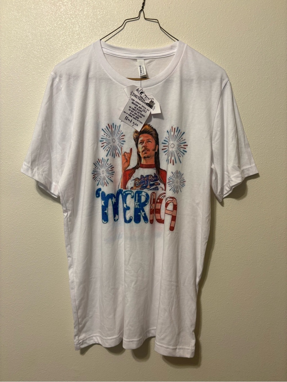 Bella Canvas White Men's Graphic Tee with Red & Blue 'Merica Design